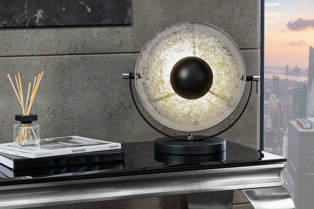 Lampe de table au design industriel STUDIO 40cm noir aspect feuille d'argent abat-jour inclinable