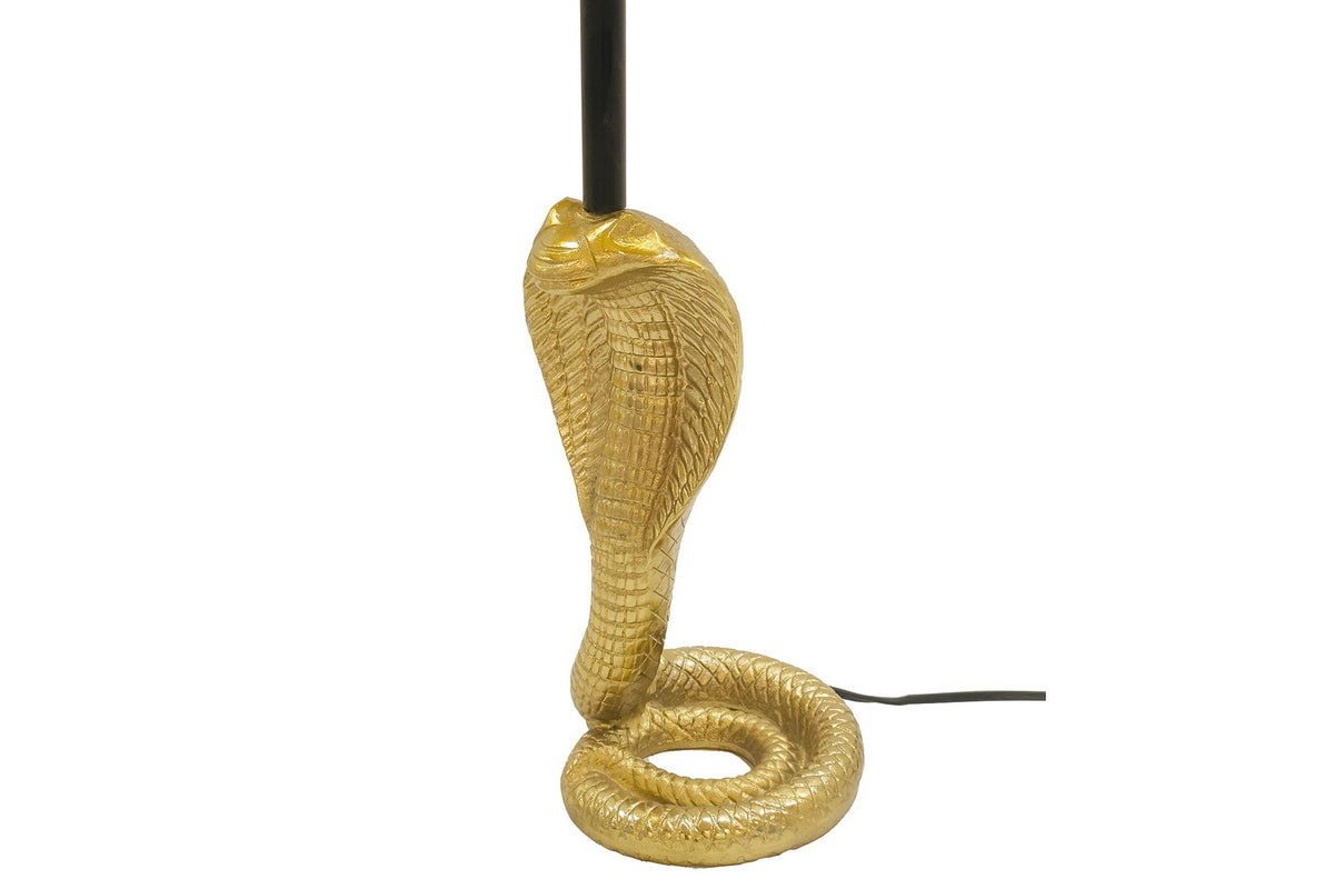 Lampe de table COBRA 65 cm – sculpture serpent doré, abat-jour tissu noir