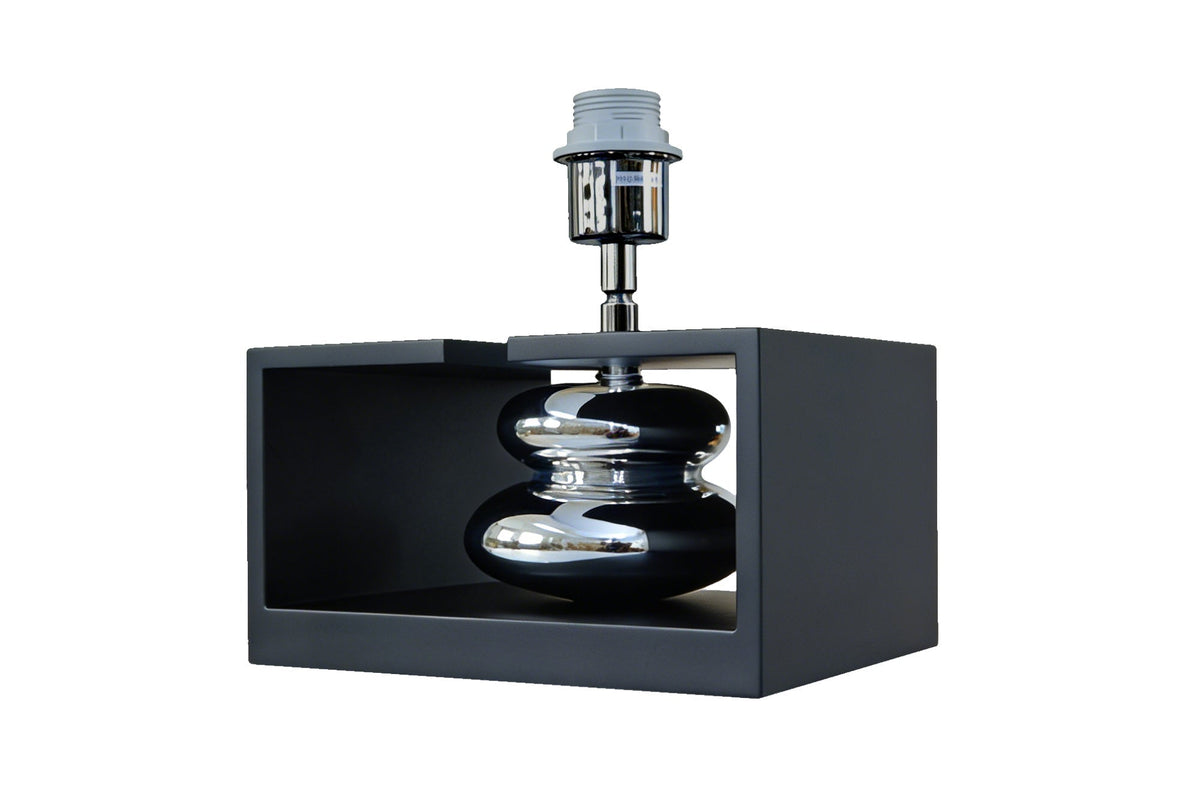 Lampe de table décorative GRACIA 35 cm noir argenté avec abat-jour en tissu inclinable pied en bois