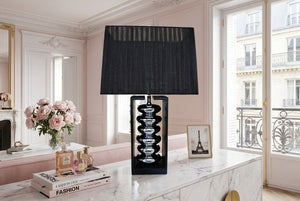 Lampe de table décorative GRACIA 55cm noir argenté avec abat-jour en tissu inclinable et pied en bois
