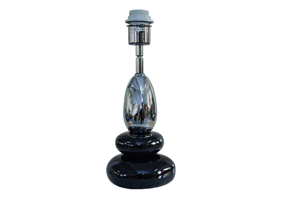 Lampe de table décorative STONES OF ZEN 45cm noir argent avec abat-jour en tissu rond inclinable (réf. 70019)