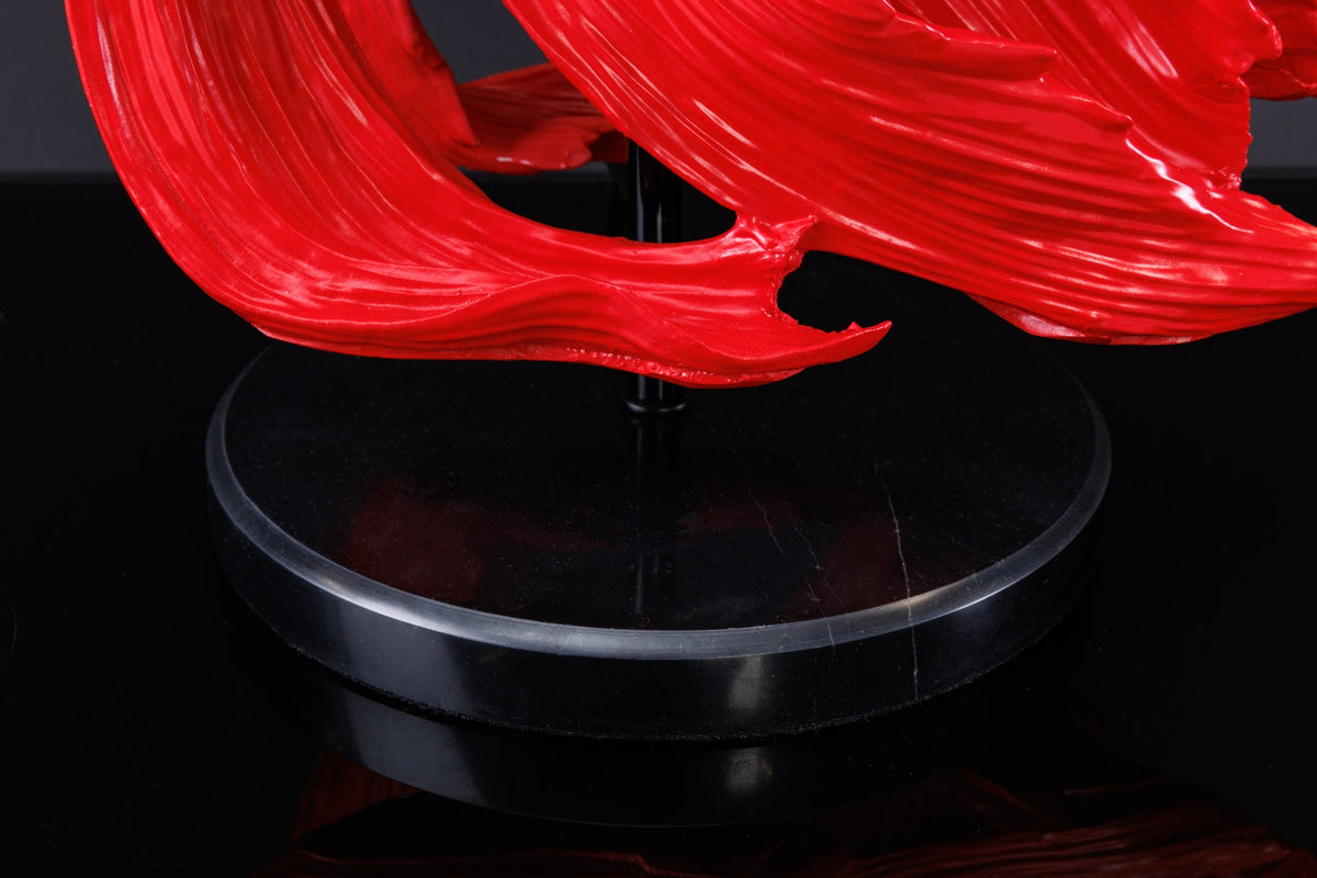 Lampe de table design CROWNTAIL 65cm noir rouge abat-jour en tissu pied en marbre