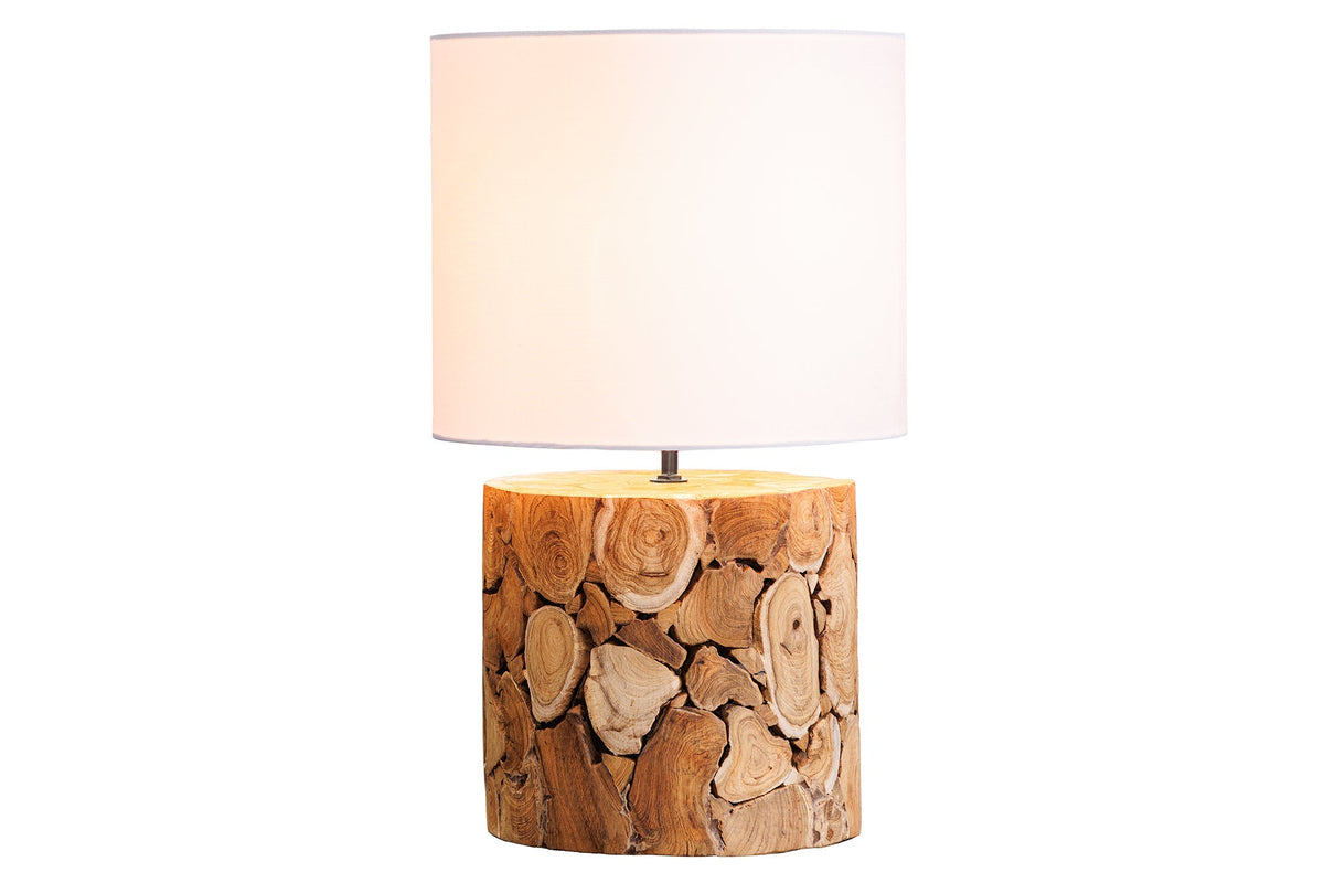 Lampe de table Design PURE NATURE 45cm naturelle faite main en bois d'acier abat-jour en coton blanc