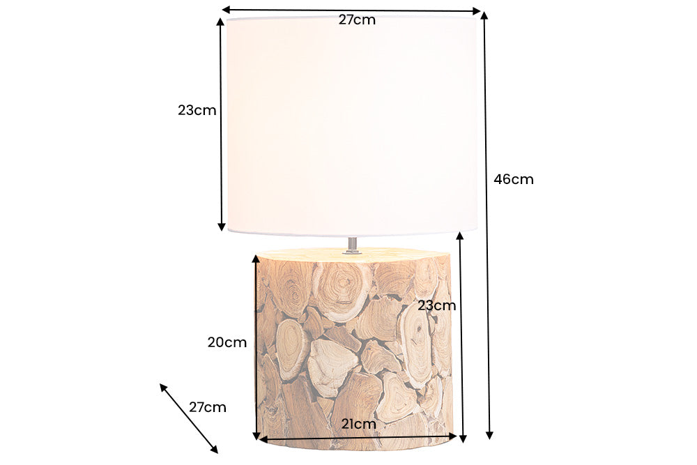 Lampe de table Design PURE NATURE 45cm naturelle faite main en bois d'acier abat-jour en coton blanc