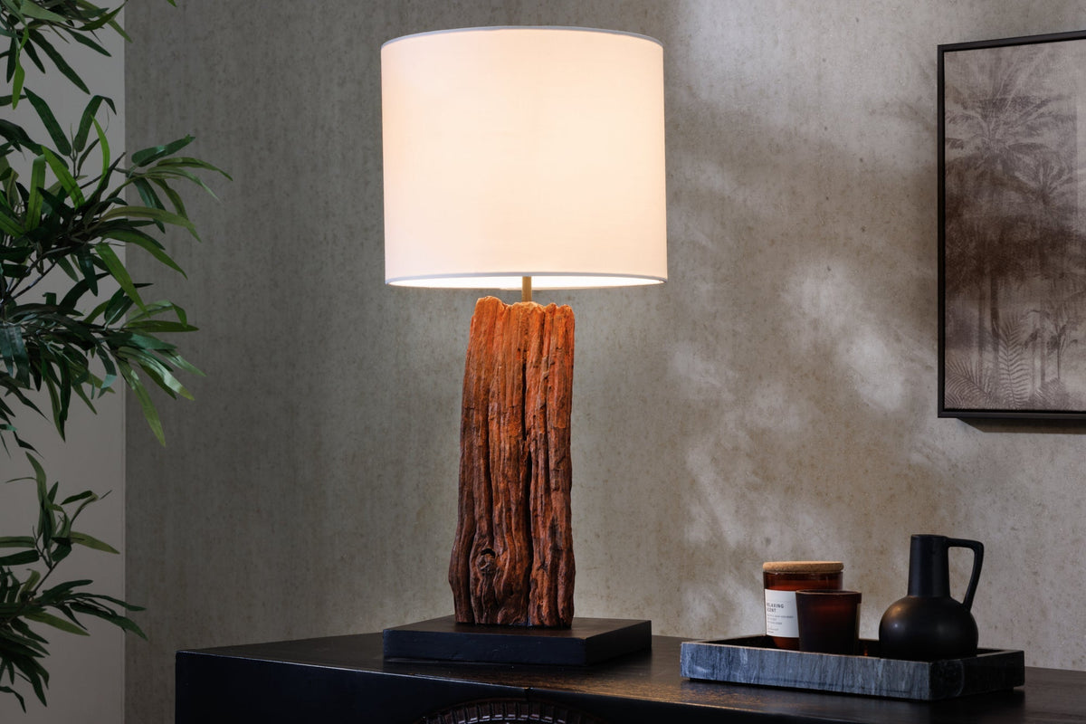 lampe de table design ROUSILIQUE 60cm naturel blanc rond bois flotté fait main