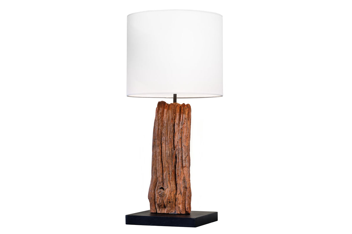 lampe de table design ROUSILIQUE 60cm naturel blanc rond bois flotté fait main
