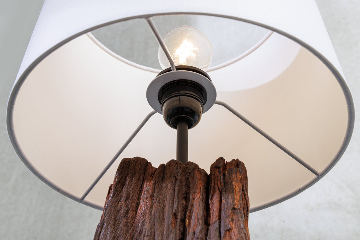 lampe de table design ROUSILIQUE 60cm naturel blanc rond bois flotté fait main