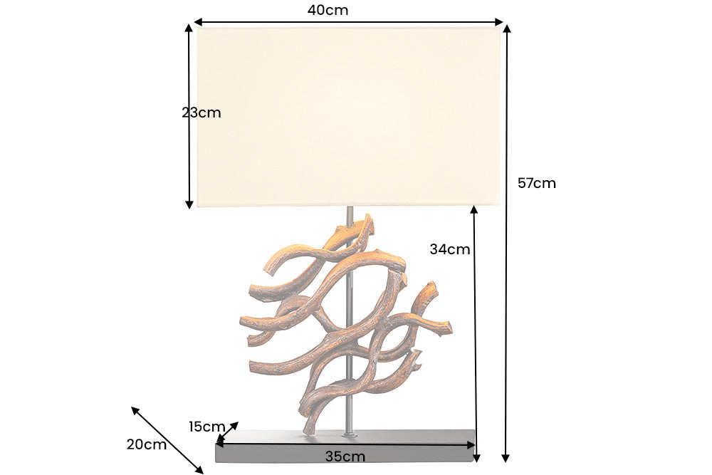 Lampe de table design WAVE 60 cm naturel bois massif fait main abat-jour en coton beige