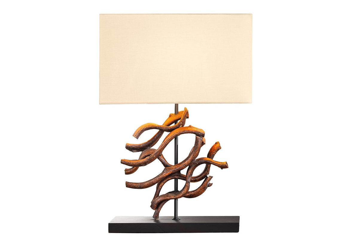 Lampe de table design WAVE 60 cm naturel bois massif fait main abat-jour en coton beige