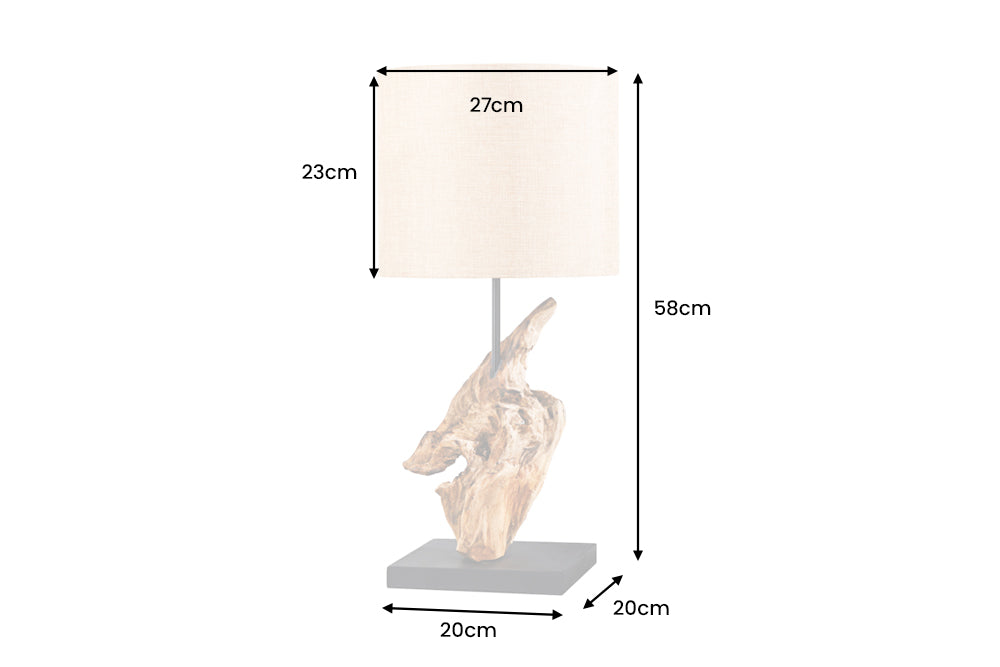 Lampe de table en bois flotté HYPNOTIC 60cm naturel Abat-jour en lin