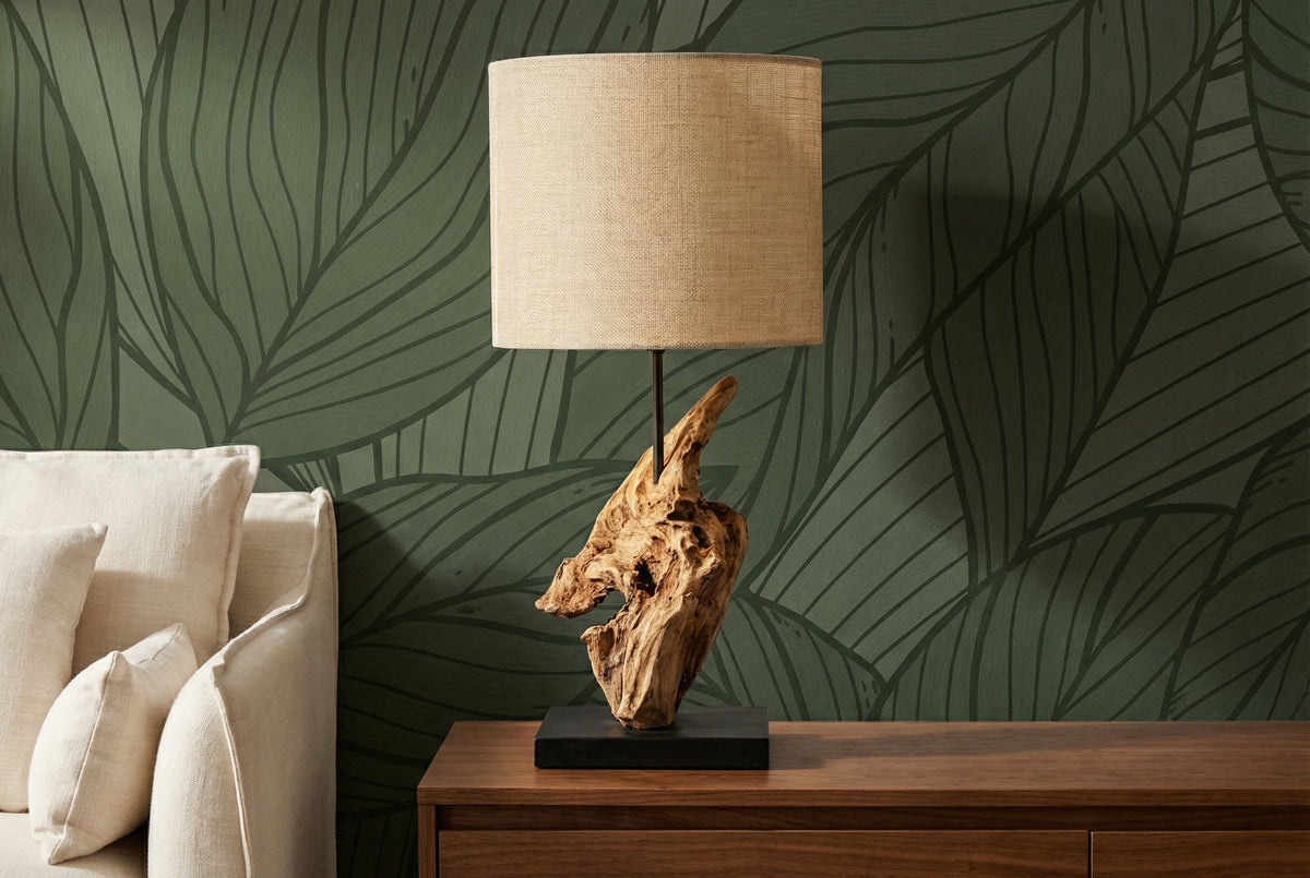 Lampe de table en bois flotté HYPNOTIC 60cm naturel Abat-jour en lin