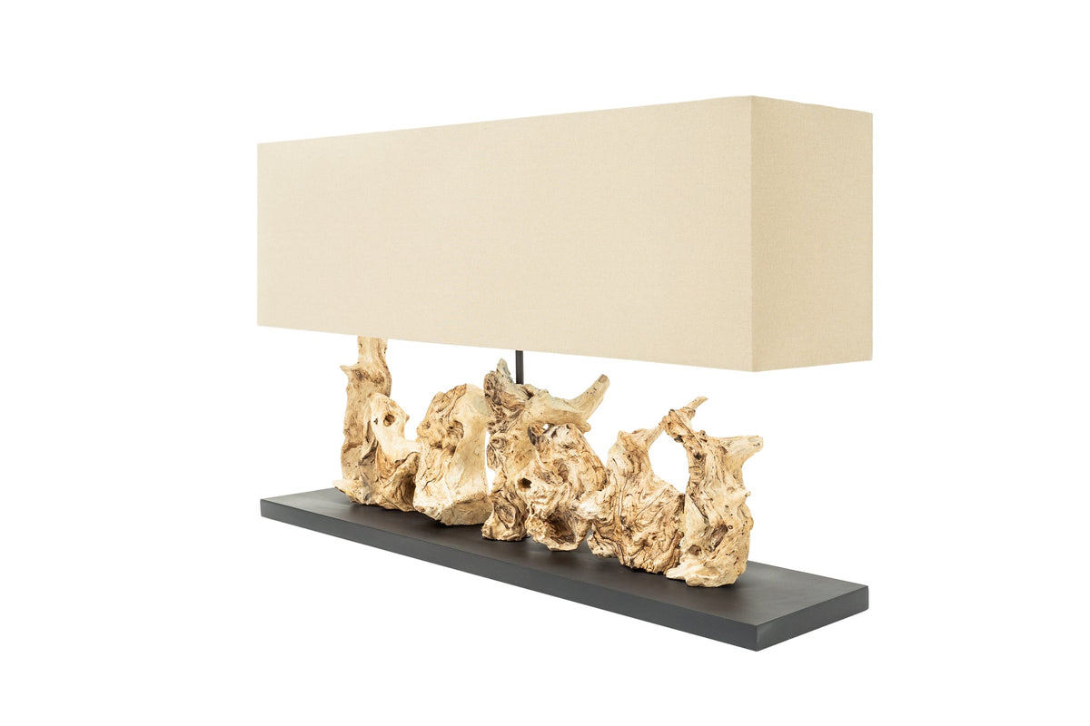 Lampe de table en bois flotté unique PURE UNIQUE 80 cm beige avec abat-jour en lin