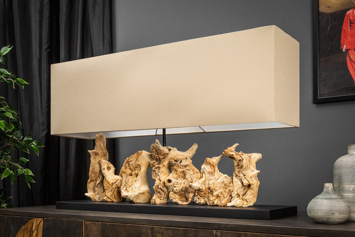 Lampe de table en bois flotté unique PURE UNIQUE 80 cm beige avec abat-jour en lin