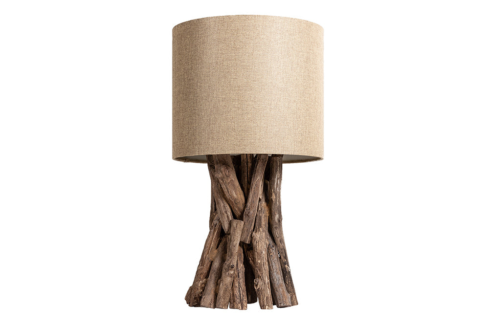 Lampe de table en bois massif HARMONY NATURE 50 cm beige teck avec abat-jour en lin