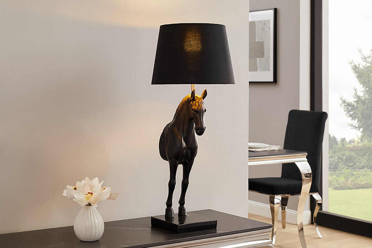 Lampe de table extravagante BLACK BEAUTY 75cm noir or sculpture de cheval