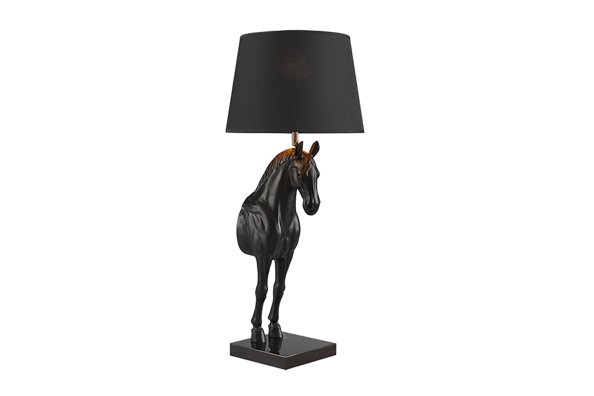 Lampe de table extravagante BLACK BEAUTY 75cm noir or sculpture de cheval