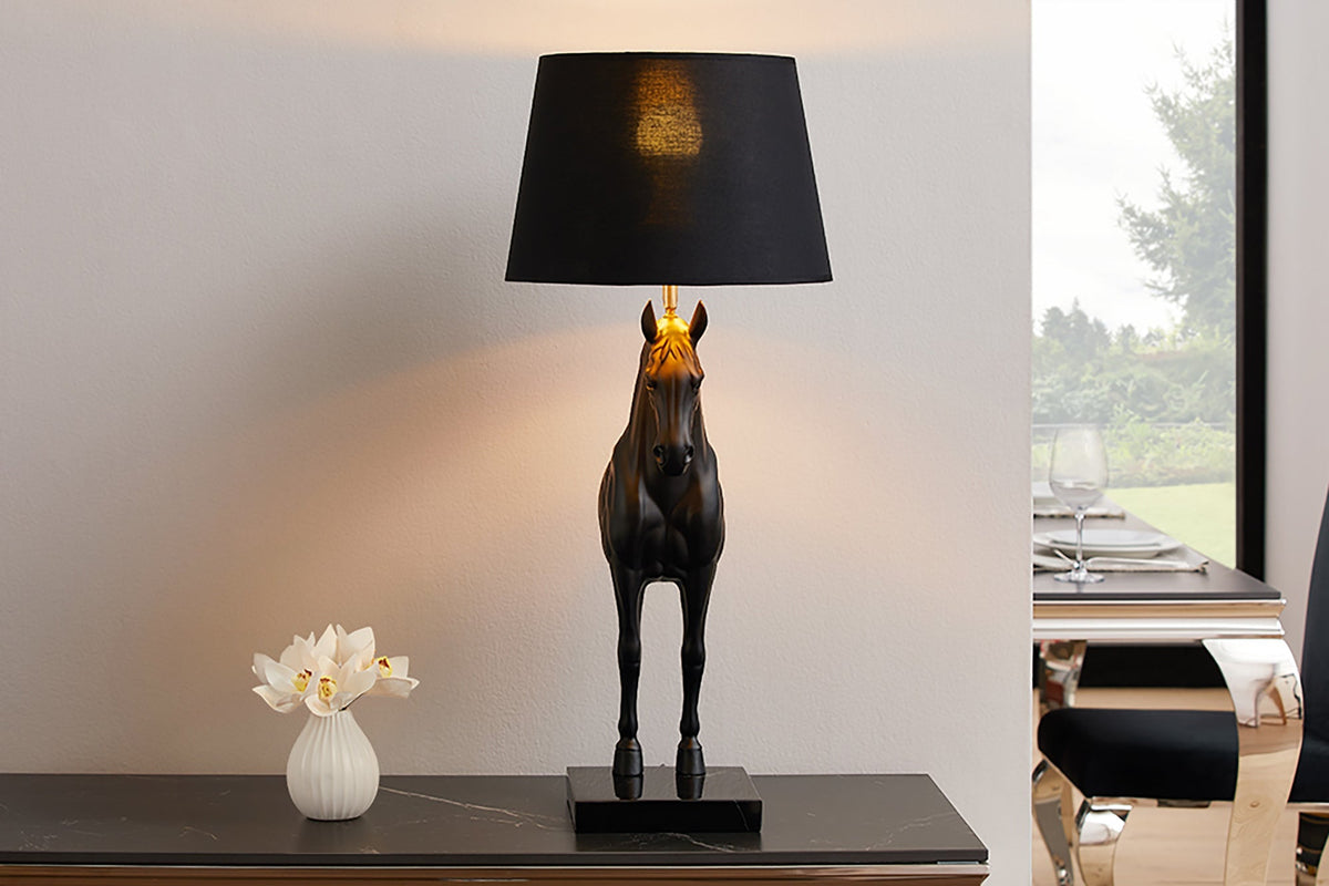 Lampe de table extravagante BLACK BEAUTY 75cm noir or sculpture de cheval