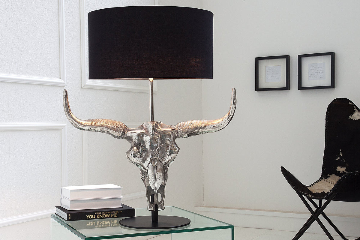 Lampe de table extravagante EL TORO 68cm noire tête de taureau lampe de table