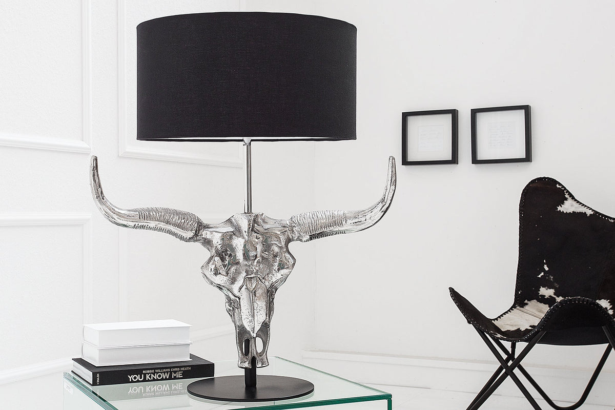 Lampe de table extravagante EL TORO 68cm noire tête de taureau lampe de table