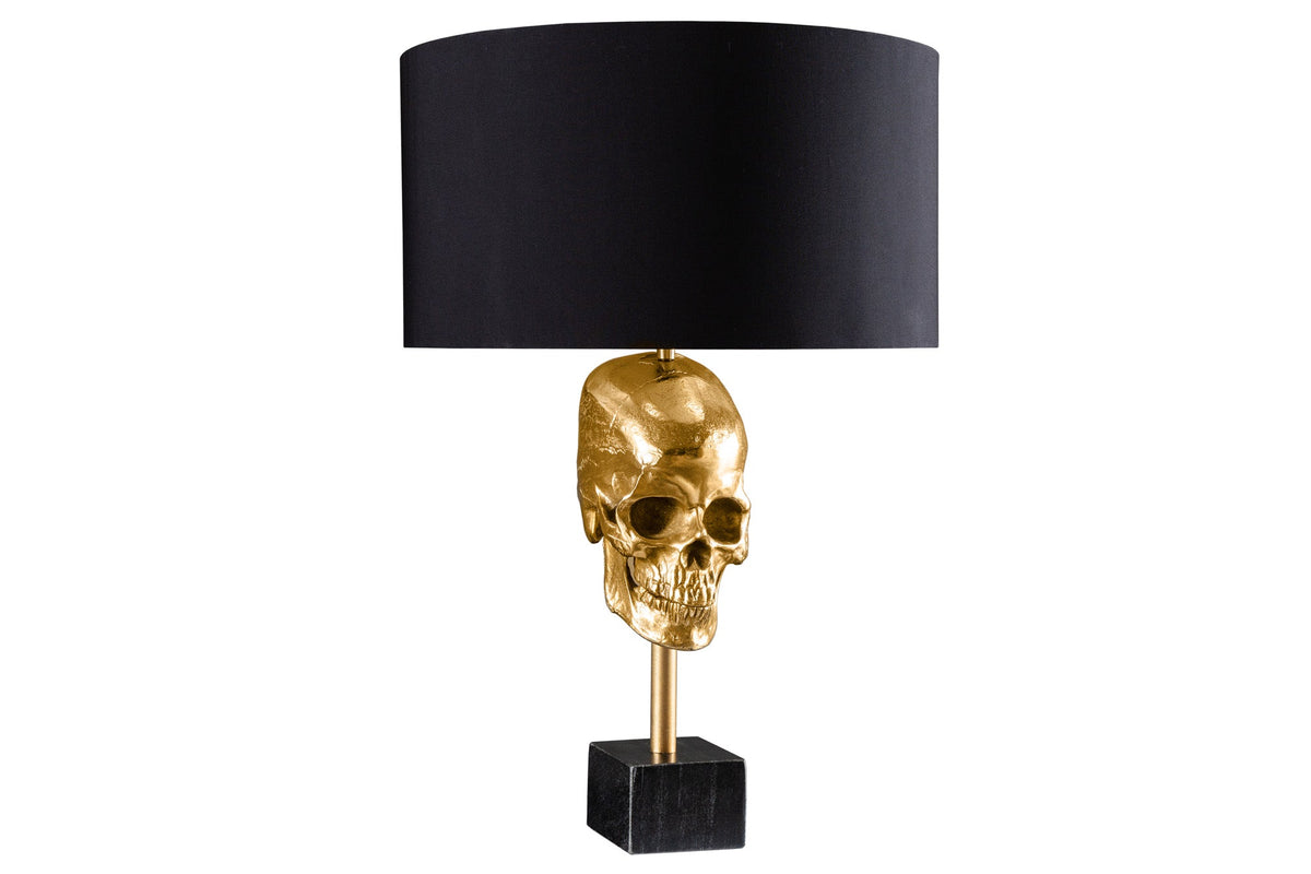 Lampe de table extravagante SKULL 56 cm noir et or métal tête de mort sculpture luminaire (réf. 41529)