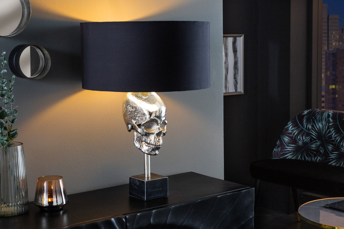 Lampe de table extravagante SKULL 56cm noir argent métal crâne sculpture lampe