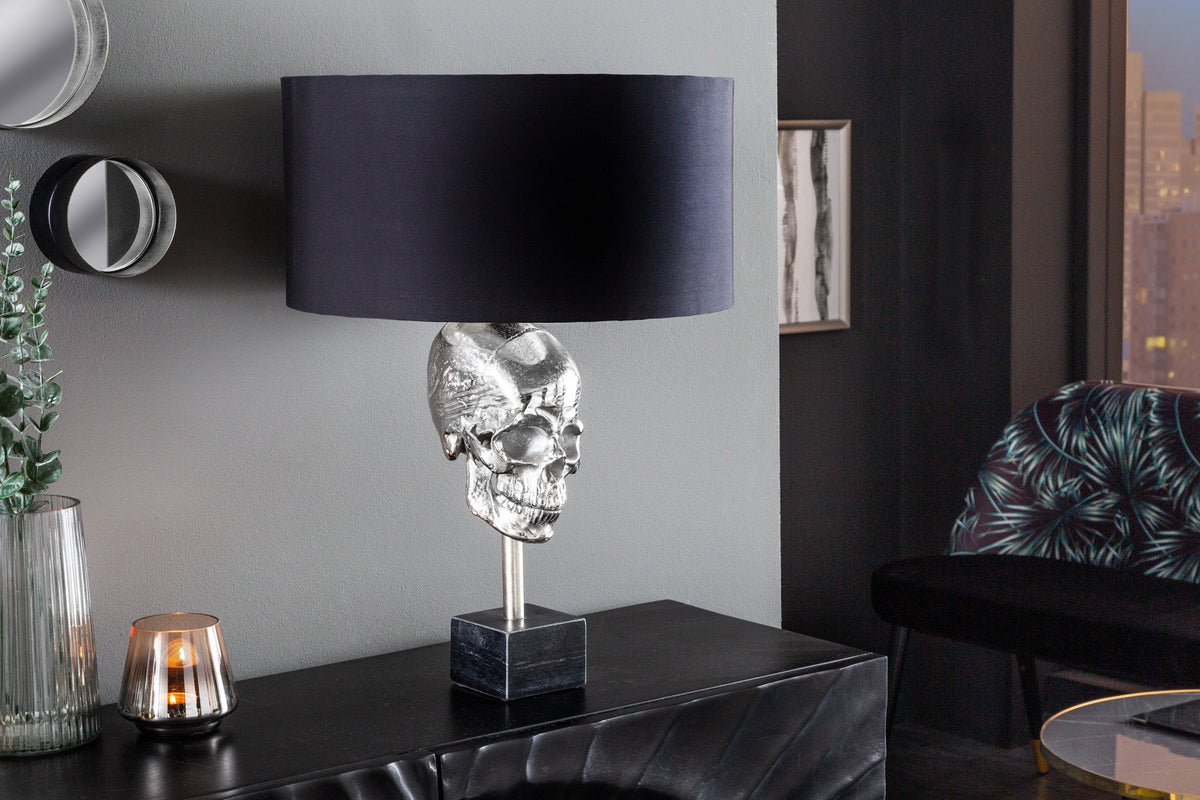 Lampe de table extravagante SKULL 56cm noir argent métal crâne sculpture lampe