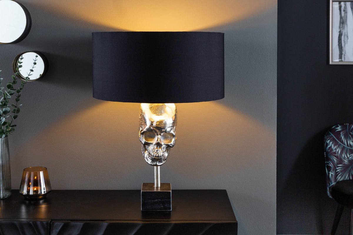Lampe de table extravagante SKULL 56cm noir argent métal crâne sculpture lampe