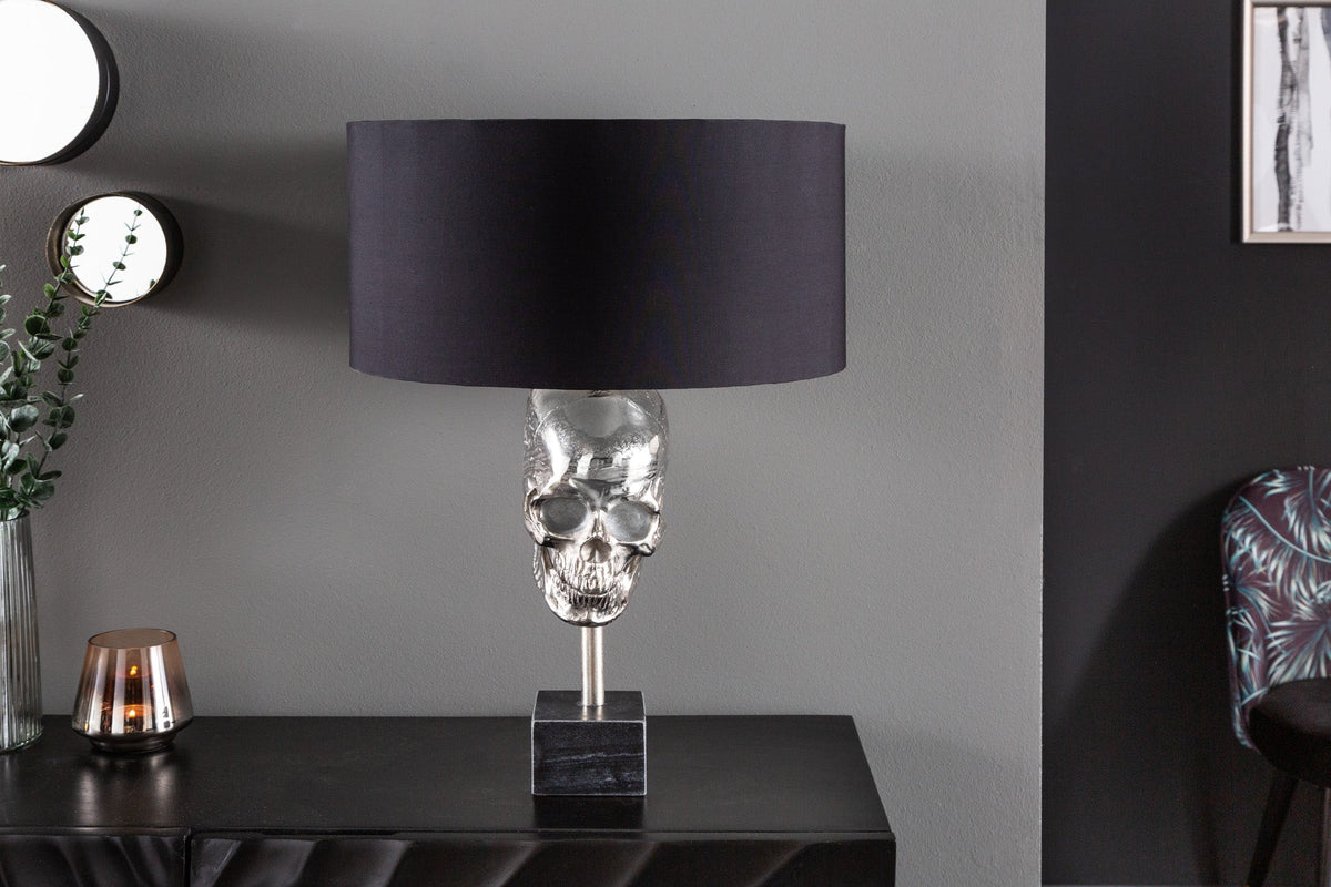 Lampe de table extravagante SKULL 56cm noir argent métal crâne sculpture lampe