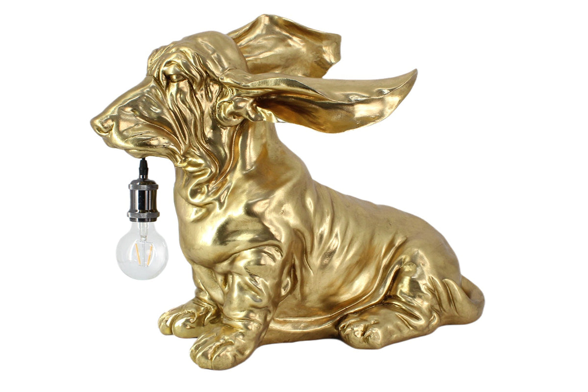 Lampe de table faite à la main DACKEL 70cm doré sculpture de chien