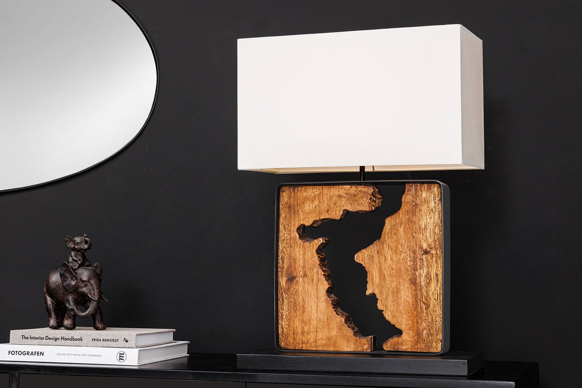 Lampe de table faite main DESIGNED BY NATURE 60cm bois d’arbre à pluie noir naturel