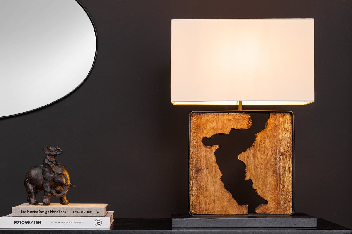 Lampe de table faite main DESIGNED BY NATURE 60cm bois d’arbre à pluie noir naturel