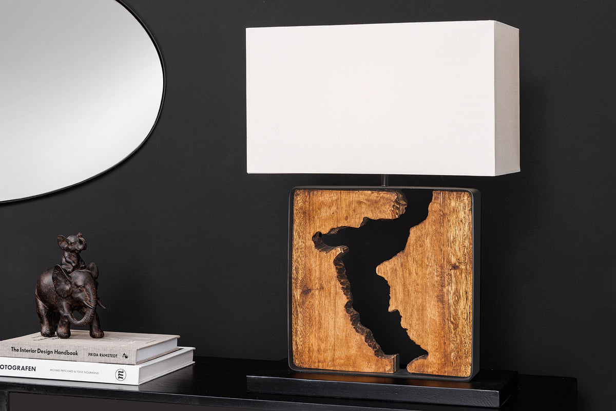 Lampe de table faite main DESIGNED BY NATURE 60cm bois d’arbre à pluie noir naturel