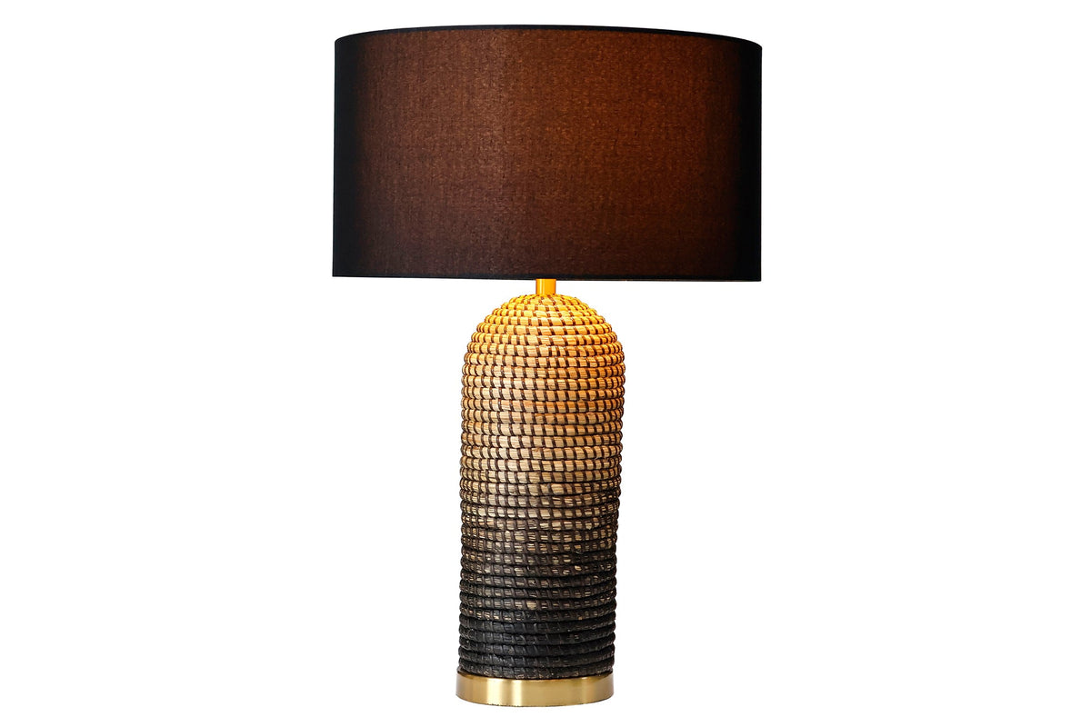 Lampe de table faite main ZEA 60cm abat-jour rond naturel noir jonc de mer