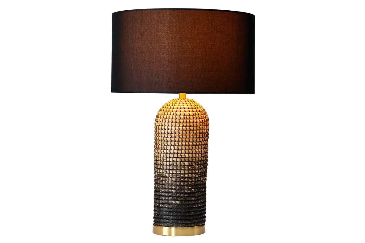 Lampe de table faite main ZEA 60cm abat-jour rond naturel noir jonc de mer