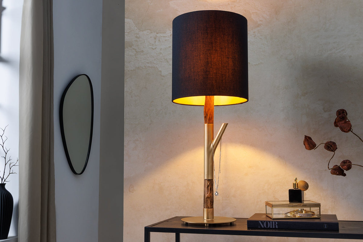 Lampe de table JEWELRY 75cm noir doré bois de fer naturel bois massif