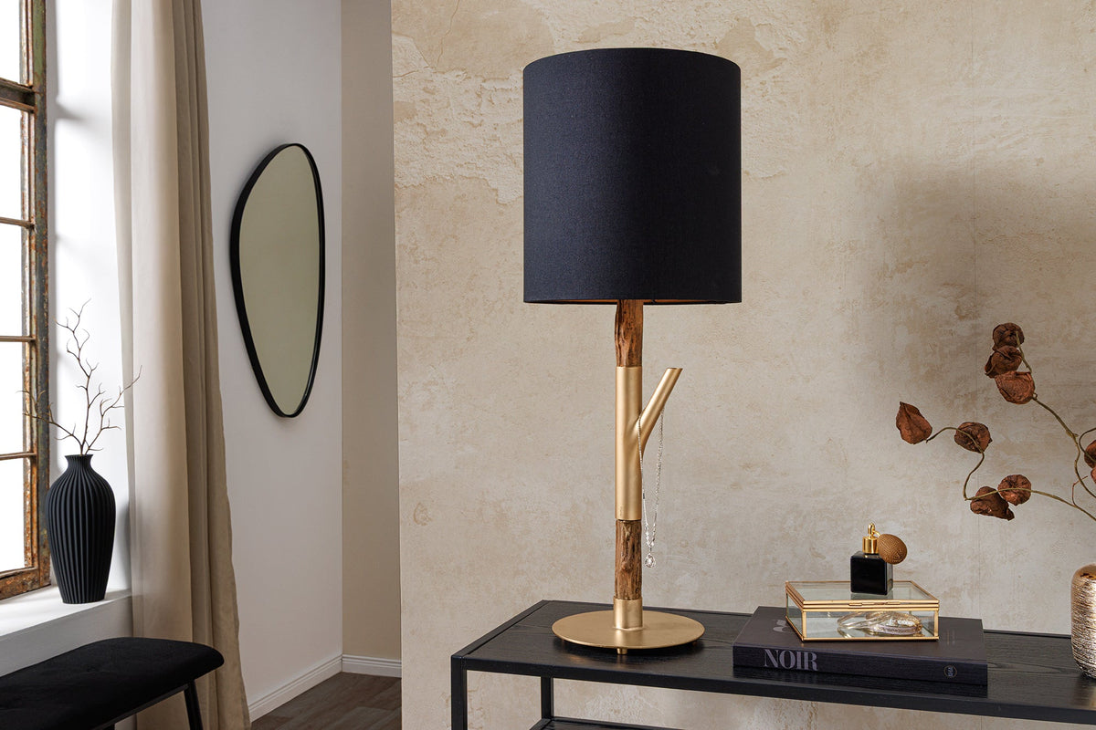 Lampe de table JEWELRY 75cm noir doré bois de fer naturel bois massif