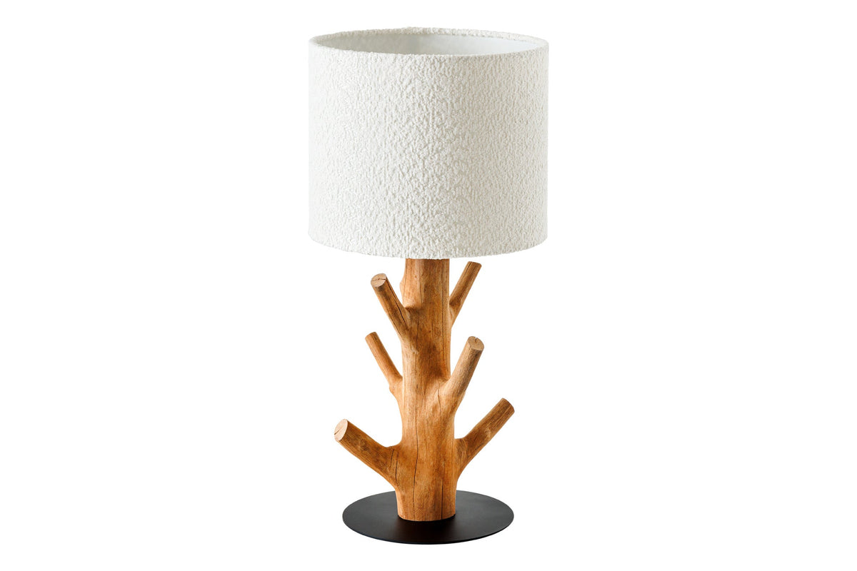 Lampe de table massive JEWELRY 60cm naturelle bois de mangoustan abat-jour en tissu blanc