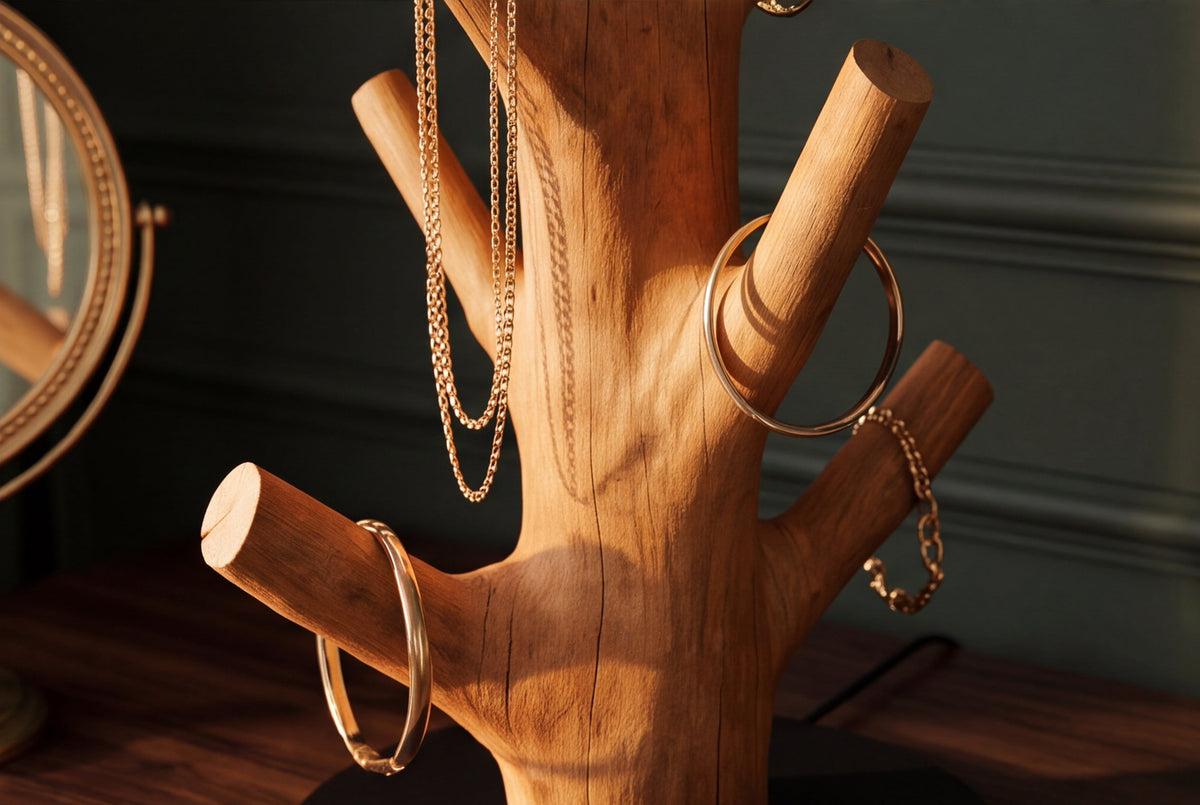 Lampe de table massive JEWELRY 60cm naturelle bois de mangoustan abat-jour en tissu blanc