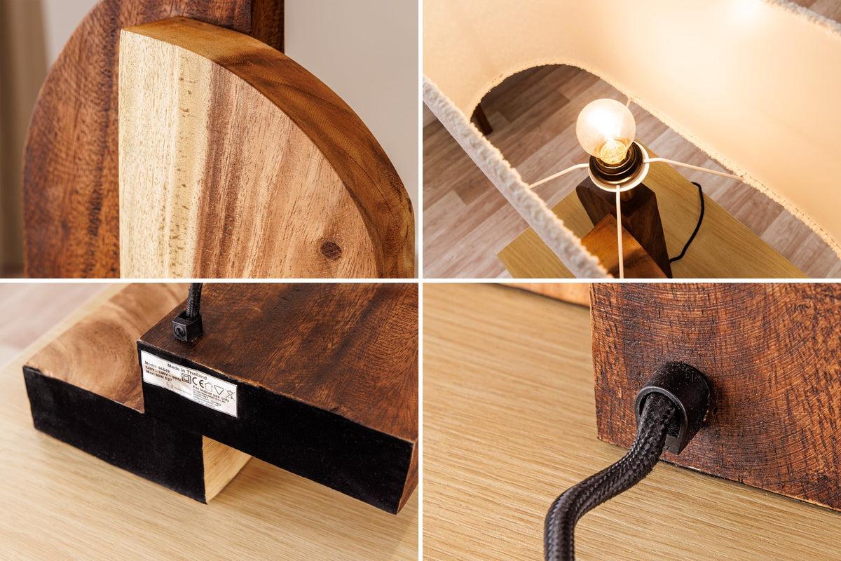 Lampe de table massive LOVERS 60cm bois de raintree naturel abat-jour en tissu blanc