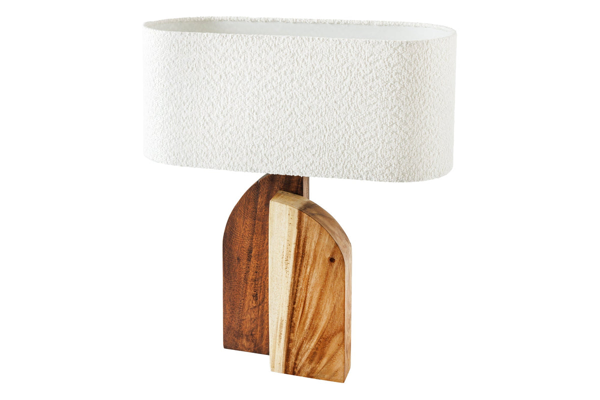 Lampe de table massive LOVERS 60cm bois de raintree naturel abat-jour en tissu blanc