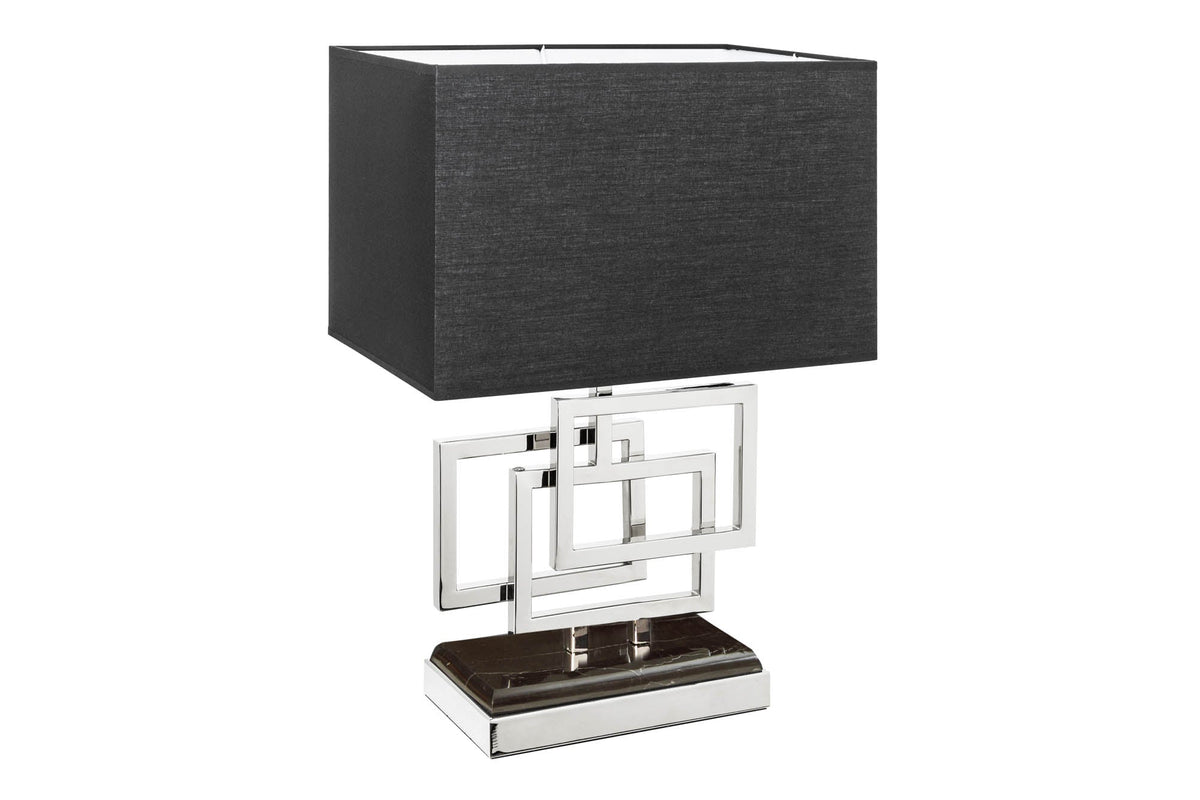 Lampe de table moderne ATLANTIS 56 cm argent abat-jour en tissu noir marbre