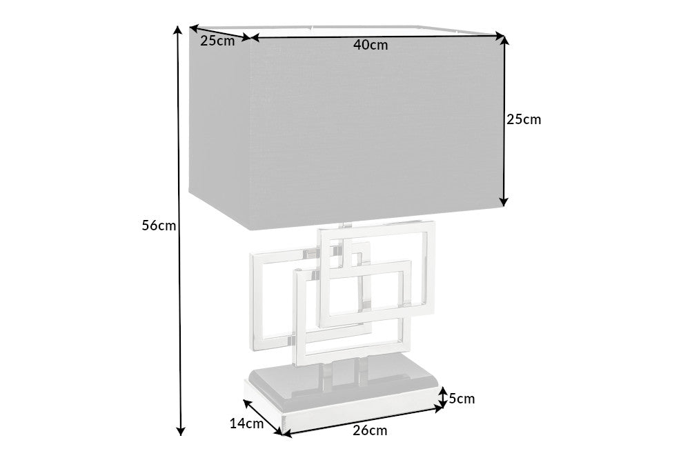 Lampe de table moderne ATLANTIS 56 cm argent abat-jour en tissu noir marbre