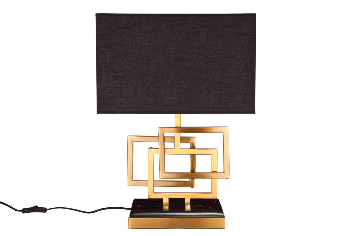 Lampe de table moderne ATLANTIS 56cm abat-jour en tissu doré marbre noir