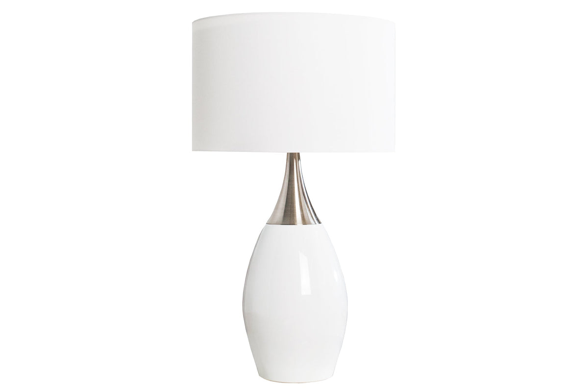 Lampe de table moderne CARLA 60cm blanc argenté avec abat-jour en lin