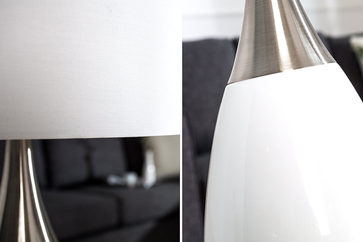 Lampe de table moderne CARLA 60cm blanc argenté avec abat-jour en lin