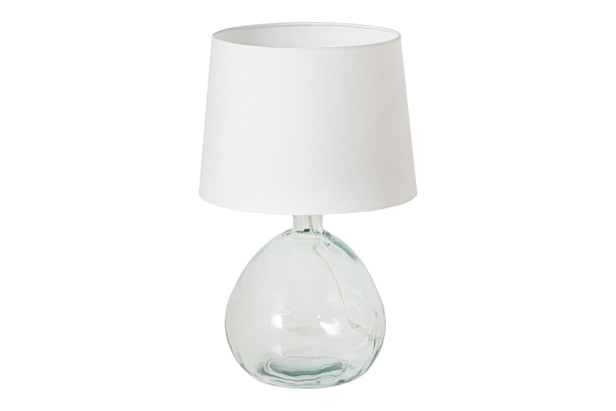 Lampe de table moderne CLASSIC 45cm transparent verre recyclé blanc abat-jour en tissu