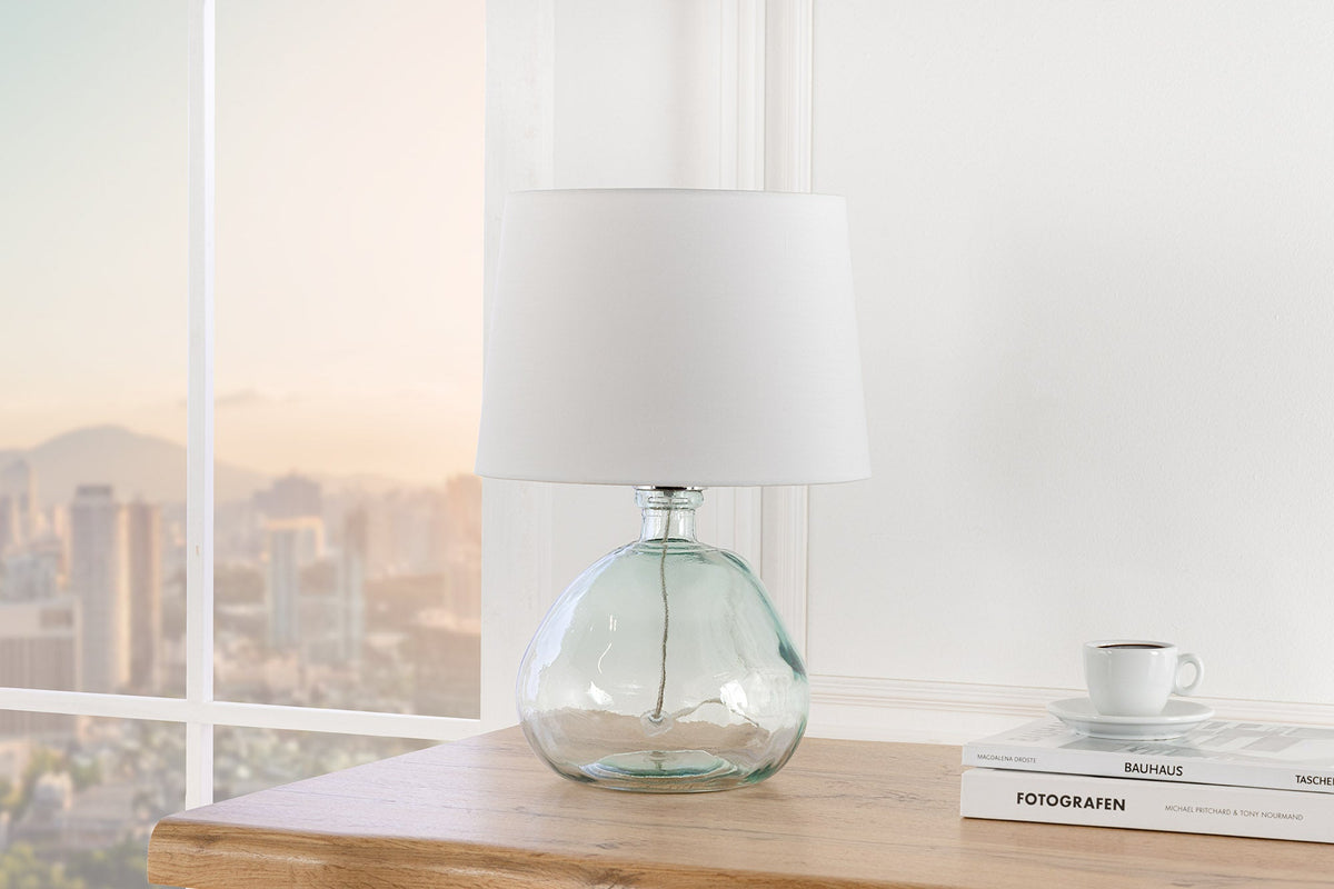 Lampe de table moderne CLASSIC 45cm transparent verre recyclé blanc abat-jour en tissu