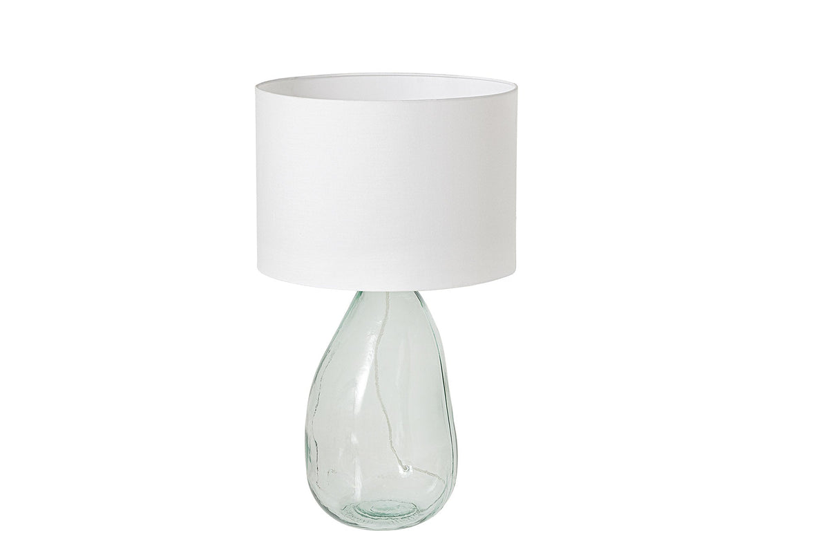 Lampe de table moderne CLASSIC 60cm verre recyclé transparent abat-jour en tissu blanc