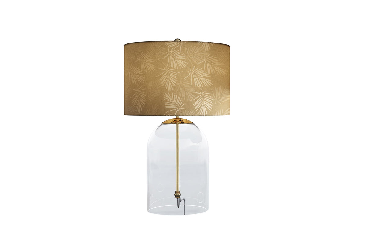 Lampe de table moderne CLASSICO 60 cm verre transparent blanc or abat-jour en lin