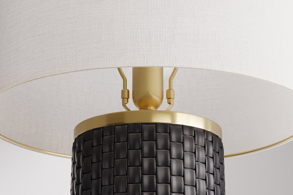 Lampe de table moderne ELEGANCIA 70cm abat-jour rond en tissu céramique noir doré